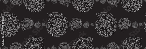 Seamless vector pattern of outlines abstract decorative fossil mollusk, background for textile,paper