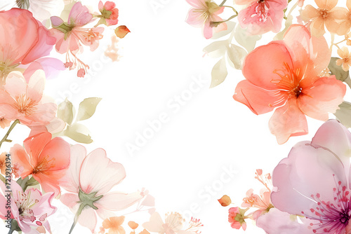 Floral framework for photo or congratulation with paper blossom and summer flowers. 