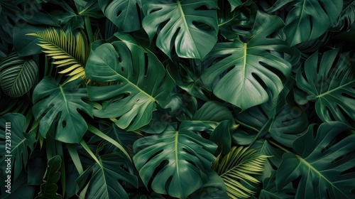 Creative nature green background, tropical leaf banner or floral jungle pattern concept 