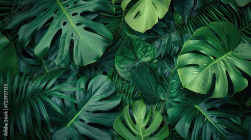 Creative nature green background, tropical leaf banner or floral jungle pattern concept  