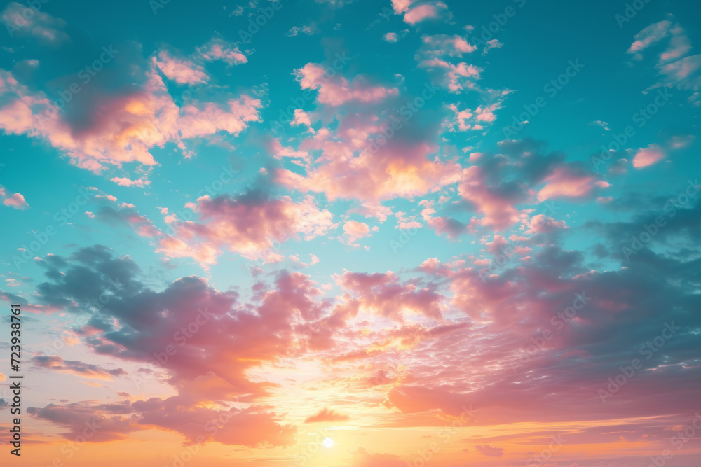Sunset Sky with Fluffy Clouds and Copy Space