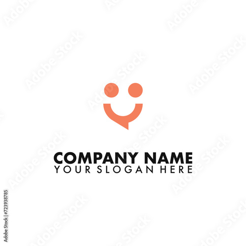 Smile face chat speech bubble logo design.