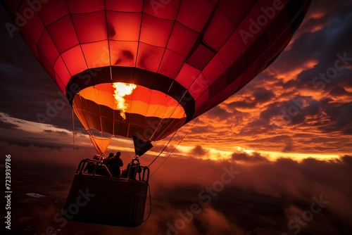 Hot Air Balloon in Twilight Horizon at the sunset close up