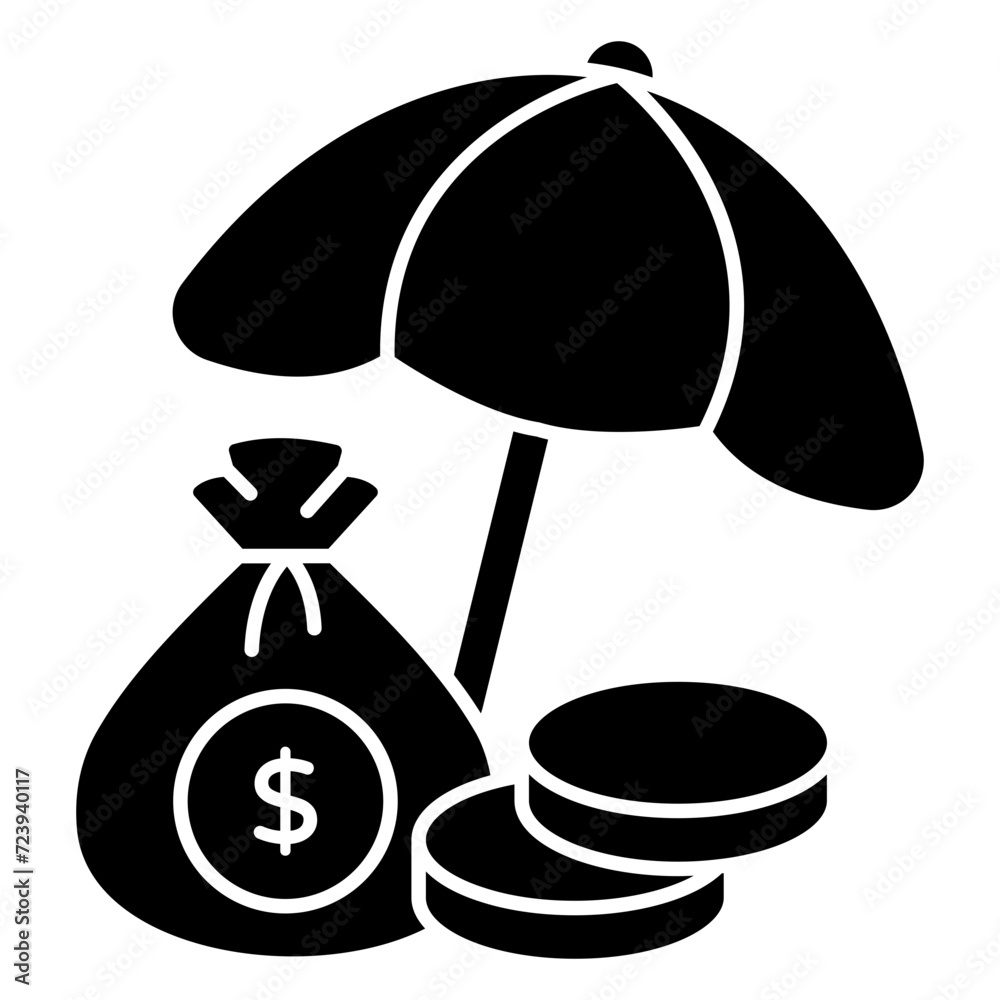 Money with umbrella, icon of financial insurance Money with umbrella, icon of financial insurance