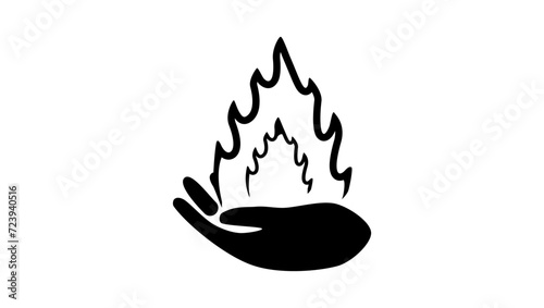 hand holding a fire, black isolated silhouette