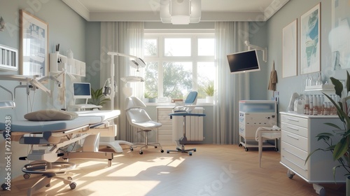 spacious living room, comforting and reassuring atmosphere with high-tech medical tools © kittikunfoto