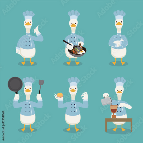 Cute duck chef character collection.