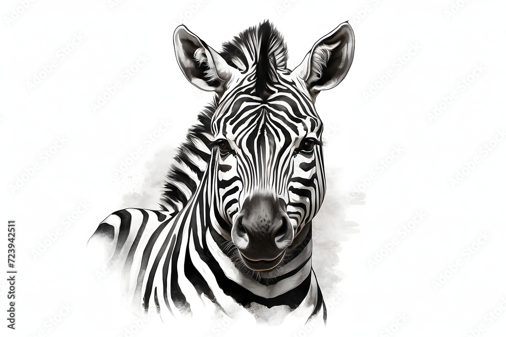Front view of aesthetic zebra illustration on white background