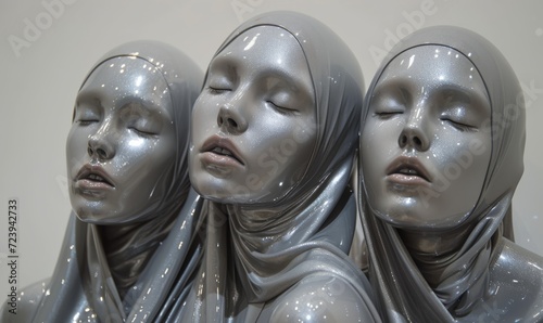 Marble statue of three girls with cable covers , generated by AI photo