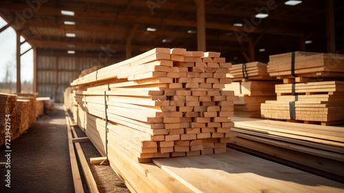 stack of constuction wood / lumber in a storage or sawmill. DIY. building photo