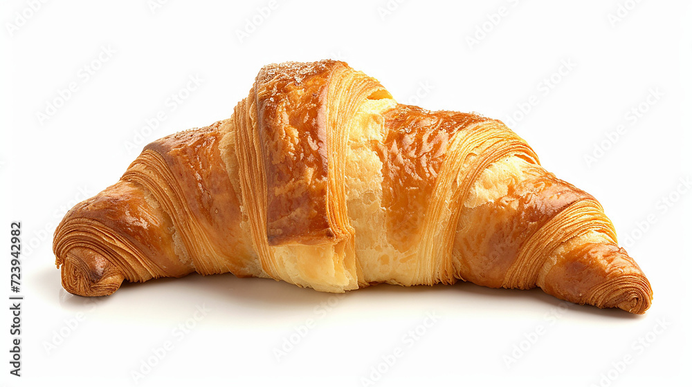 Single hot croissant isolated on white background. Made with generative ai