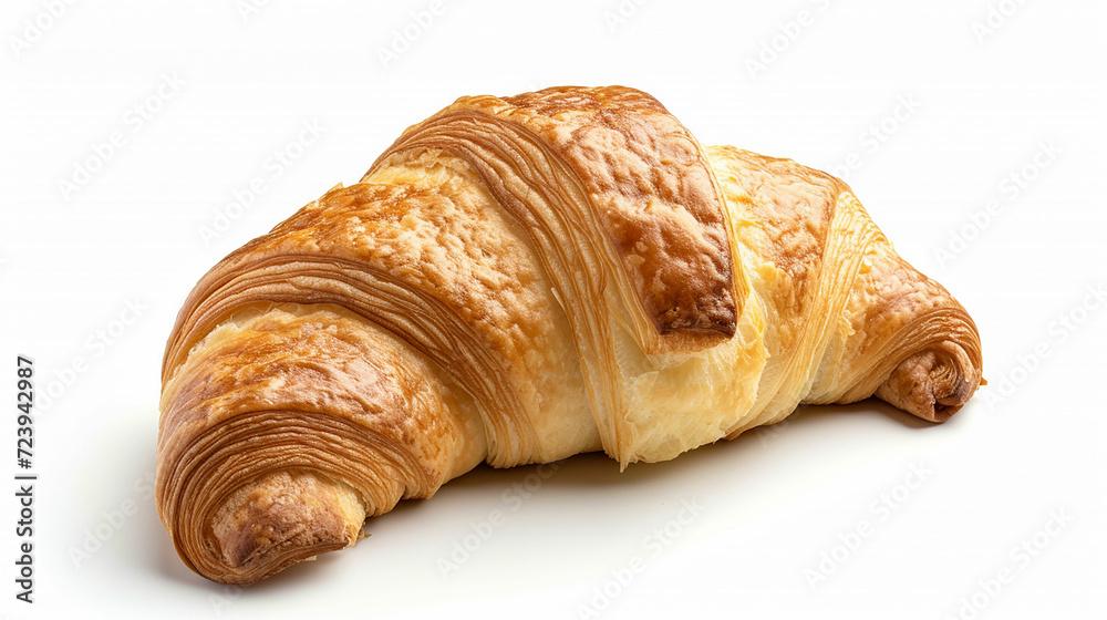 Single hot croissant isolated on white background. Made with generative ai