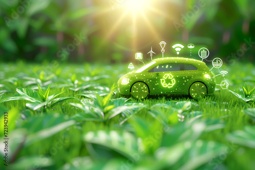Electric car. Renewable energy concept