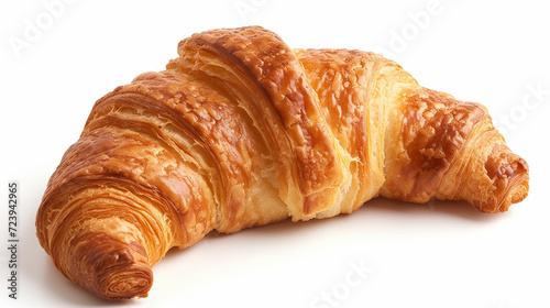 Single hot croissant isolated on white background. Made with generative ai