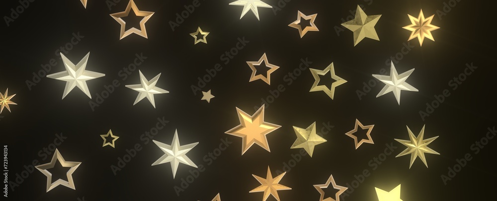 Falling Christmas Star Show: Mesmeric 3D Illustration Depicting Falling Holiday Stargazing Spectacle
