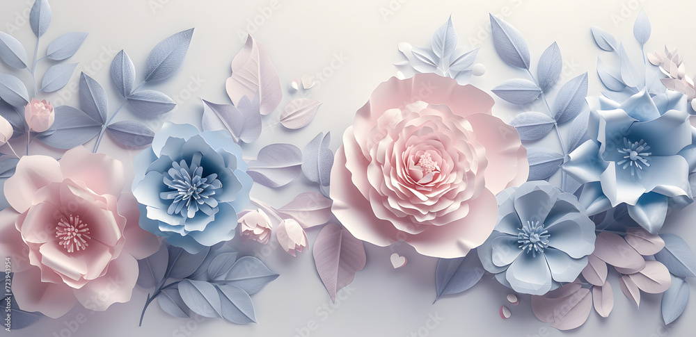 Paper shaped flower bouquet top view isolated on pastel background. Spring card woman's day, 8 march, Easter, mother's day, birthday card, anniversary Paper shaped flower bouquet top view isolated on pastel background. Spring card woman's day, 8 march, Easter, mother's day, birthday card, anniversary