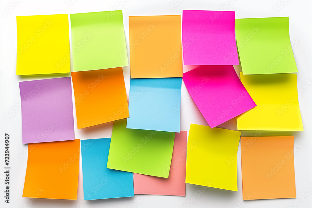 Colorful Set of sticky notes isolated on copy space white background, Empty blank note papers stick on white notice board, collection of abstract sticky paper sheets, colorful paper wallpaper concept Colorful Set of sticky notes isolated on copy space white background, Empty blank note papers stick on white notice board, collection of abstract sticky paper sheets, colorful paper wallpaper concept
