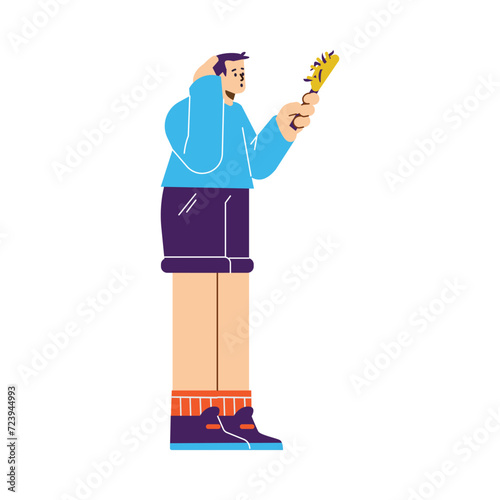 Anemia symptoms, man losing hair, cartoon style vector illustration on white