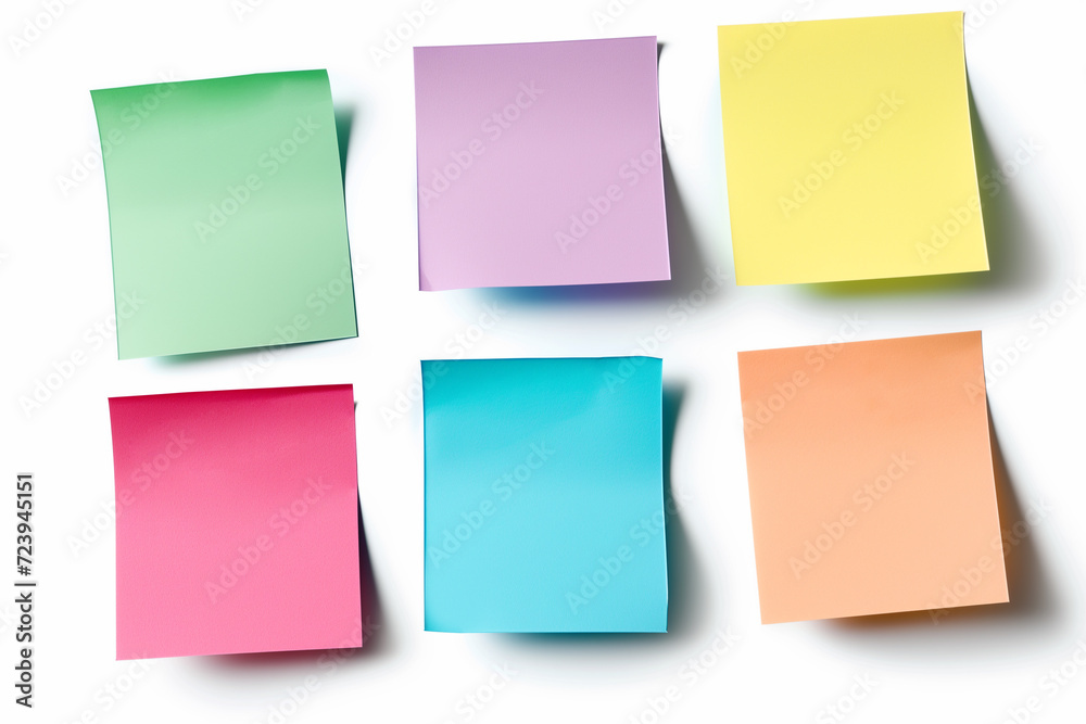 Colorful Set of sticky notes isolated on copy space white background, Empty blank note papers stick on white notice board, collection of abstract sticky paper sheets, colorful paper wallpaper concept Colorful Set of sticky notes isolated on copy space white background, Empty blank note papers stick on white notice board, collection of abstract sticky paper sheets, colorful paper wallpaper concept