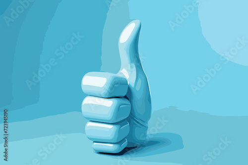 Thumb up. Great design for any purposes. Social communication. Blue background. photo