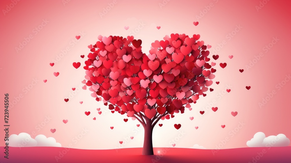 valentine's day concept art heart and love tree, ai