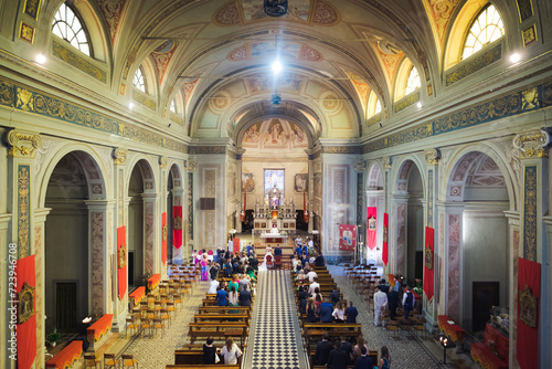 Top view inside a Catholic Church of an Italian wedding.
