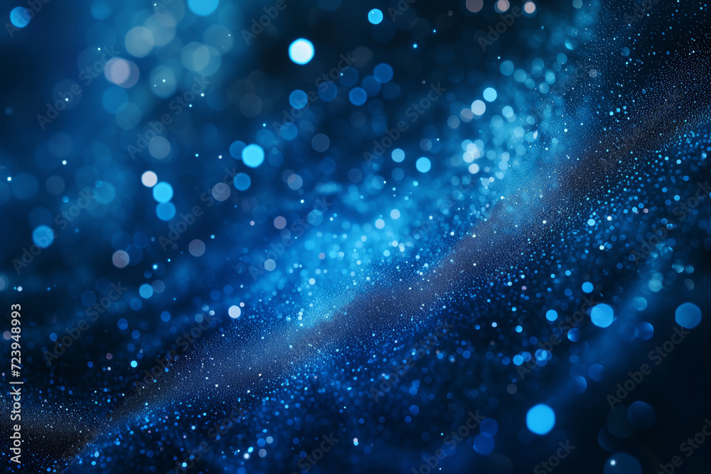 Abstract glittery banner with blue shining particles on back background, sparkling light. Abstract glittery banner with blue shining particles on back background, sparkling light.