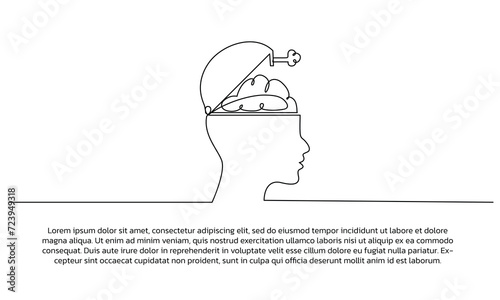 Continuous line design opens the mind. Single line decorative element drawn on white background.