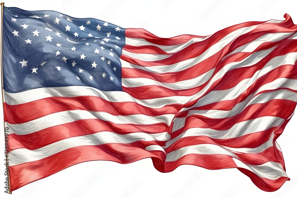 Obraz premium Front view of a aesthetic united states of america flag illustration on white background
