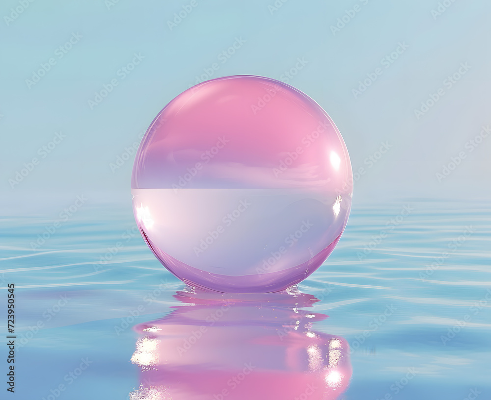 Pink Soap bubble isolated on sky blue background Pink Soap bubble isolated on sky blue background