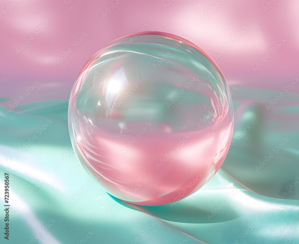 Obraz premium Pink Soap bubble isolated on sky blue background