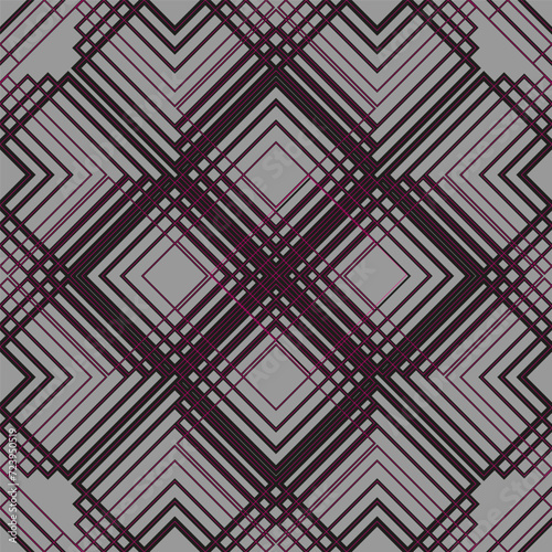 Seamless geometric pattern from lines. Vector decorative square ornament. Black red pattern on grey background. Strict monochrome design. Paper for scrapbooking, wallpapers, wrapping.