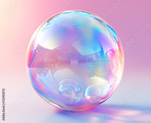Pink Soap bubble isolated on sky blue  background