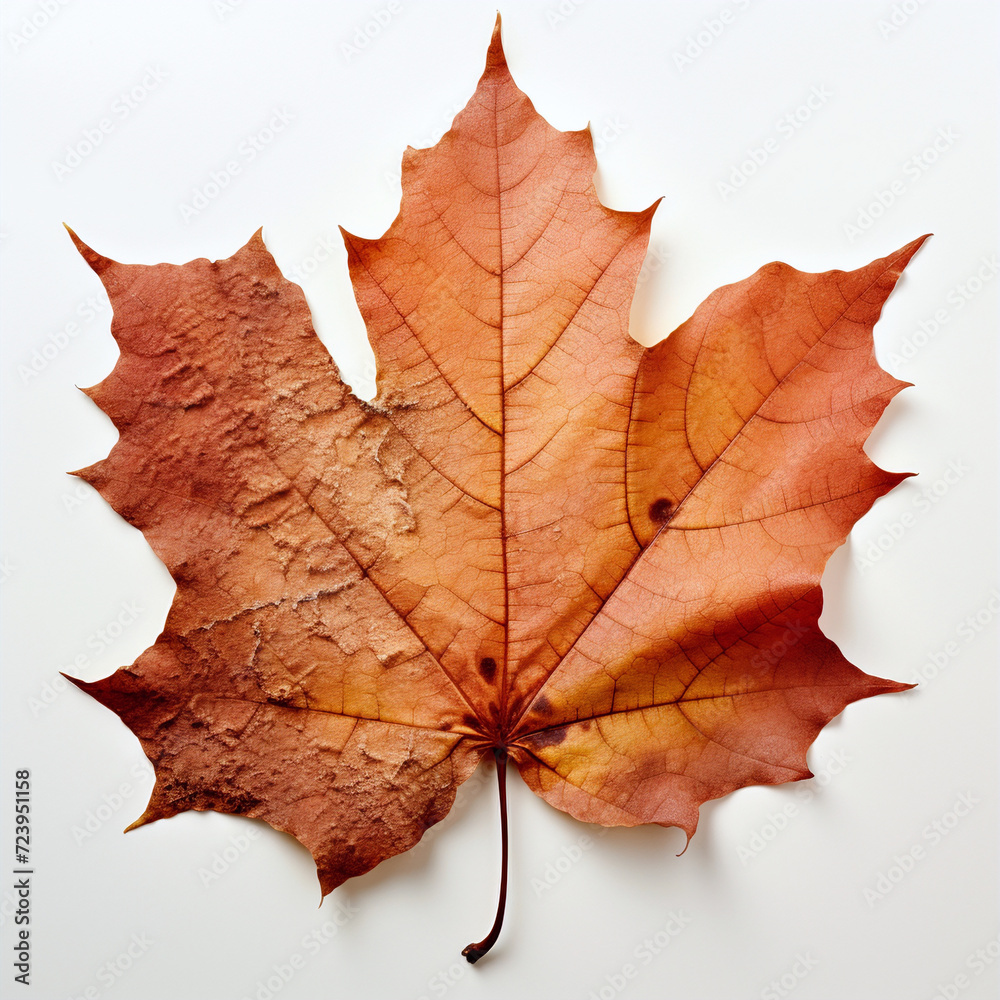 a autumn leaf on the white background