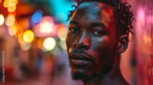 Portrait of a handsome African man with dark skin. Concept: pronounced facial features, illuminated in such a way as to highlight the details and texture of the face 
