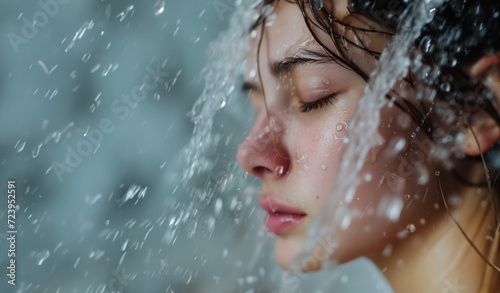 La jeune femme prend une douche