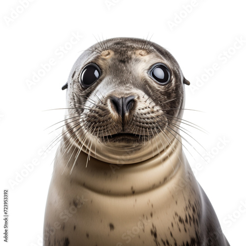 Funny Common seal, back view isolated on transparent or white background