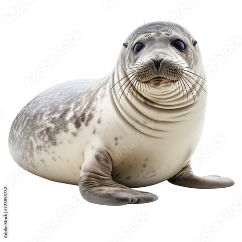 Funny Common seal, back view isolated on transparent or white background