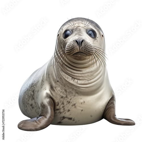 Funny Common seal, back view isolated on transparent or white background