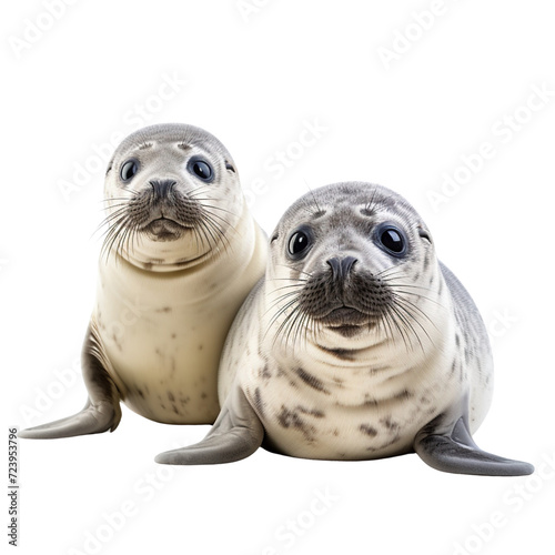 Funny Common seals, back view isolated on transparent or white background © Luckyphotos