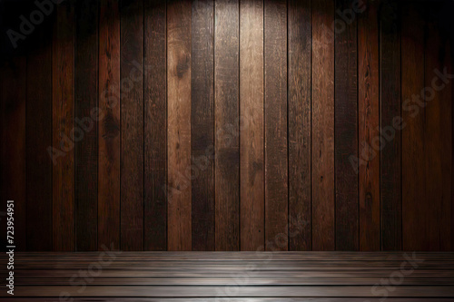 Brown wooden planks in studio lighting. Wood board background lit brightly in studio light