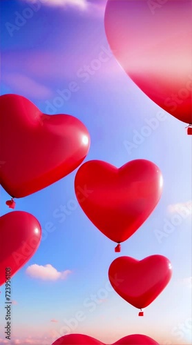 Wallpaper Mural Flying red hearts ballons background, love st valentine's concept. High quality FullHD footage Torontodigital.ca