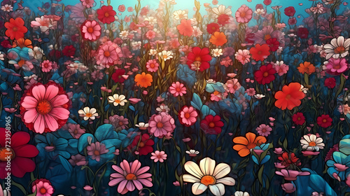 Colorful flowers background, spring season concept