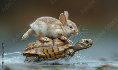 Cheating concept with Rabbit riding turtle, better strategy concept