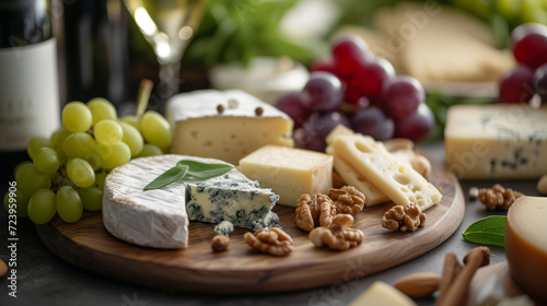 Artisanal Cheese Selection with Grapes and Nuts