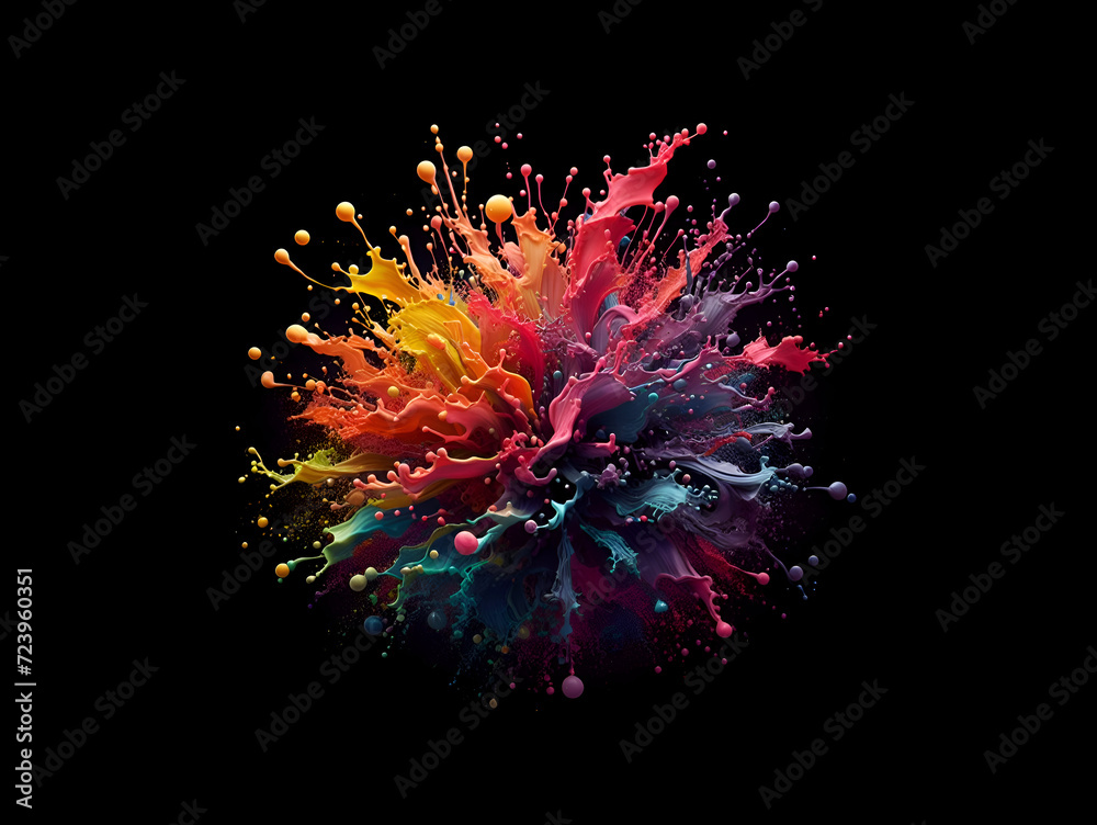 coloured paint splashing on black background