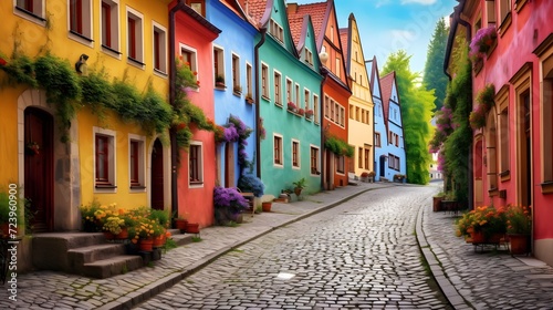 Colorful street in the old town of Cesky Krumlov  Czech Republic