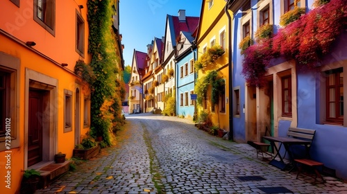 Colorful street in the old town of Cesky Krumlov, Czech Republic