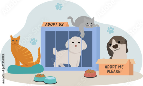 adopt an animal from a shelter, adopt don't shop campaign vector illustration, adopt cat an dog concept
