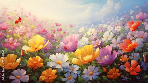 Colorful flowers background, spring season concept